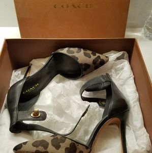 Coach Housten Ocelot Ankle Strap Heels